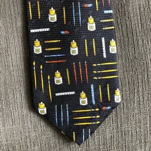 Silk tie school teacher art glue pencil eraser ruler education novelty